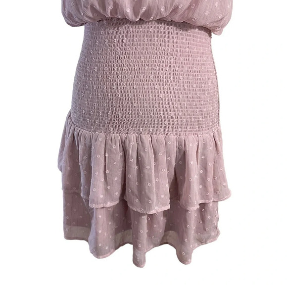 Aqua NEW Pink Swiss Dot High Neck Dress Size Small Short Sleeves Seersucker - Picture 7 of 13
